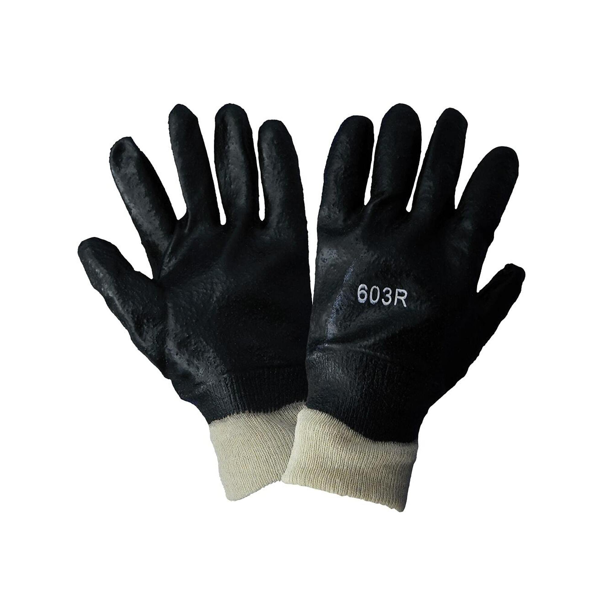 Global Glove Black PVC, Cotton Liner, Solvent Resistant Gloves - 12 Pairs